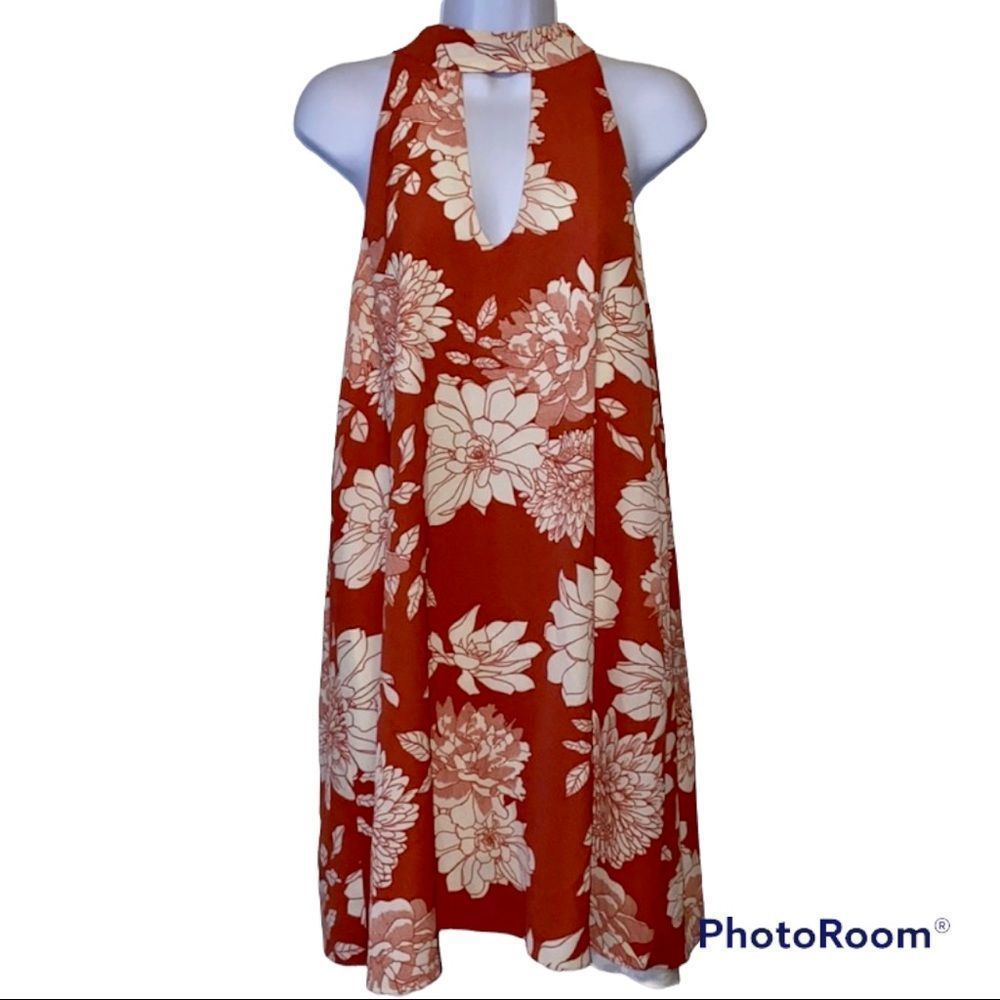 Waverly Grey burnt orange floral shift dress size M
